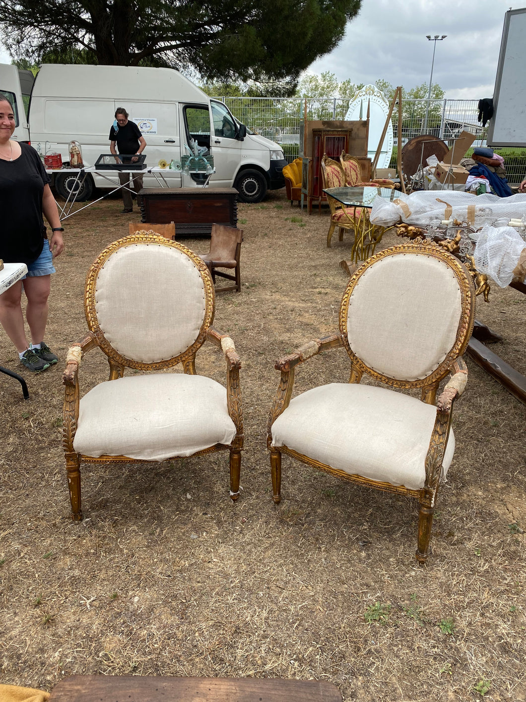 Pair Spanish Armchairs with Carvings