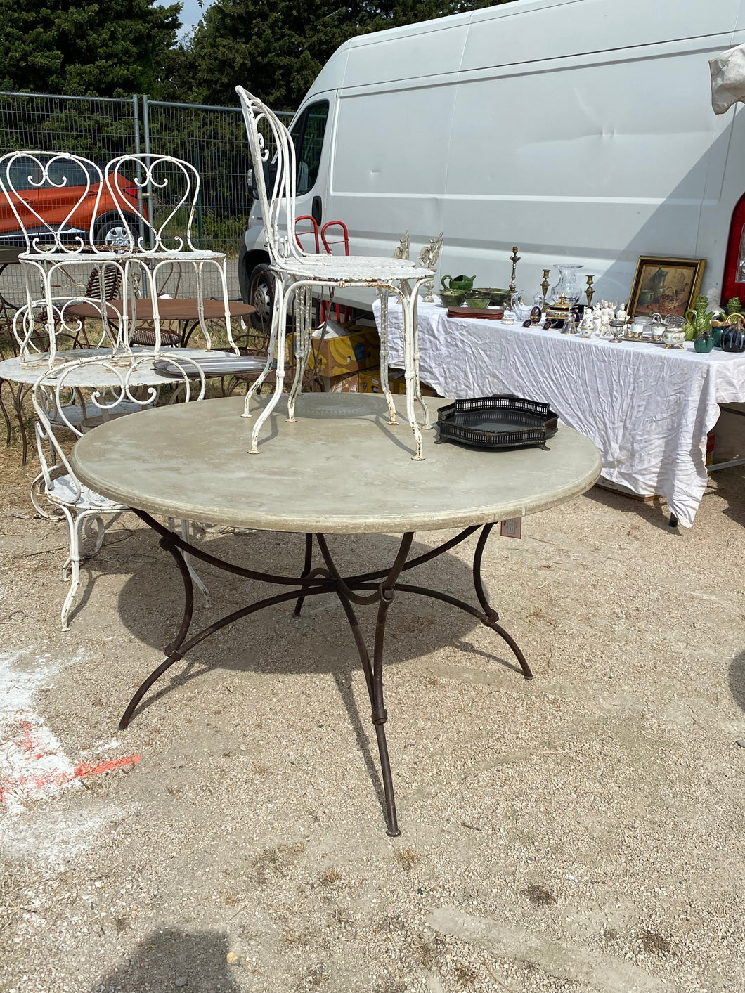Wrought Iron Table White Marble Top