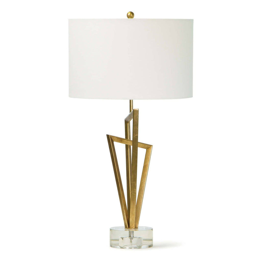 Gold Sculptural Lamp with Crystal Base