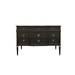 Black Louis XVI Commode with Thick White Marble