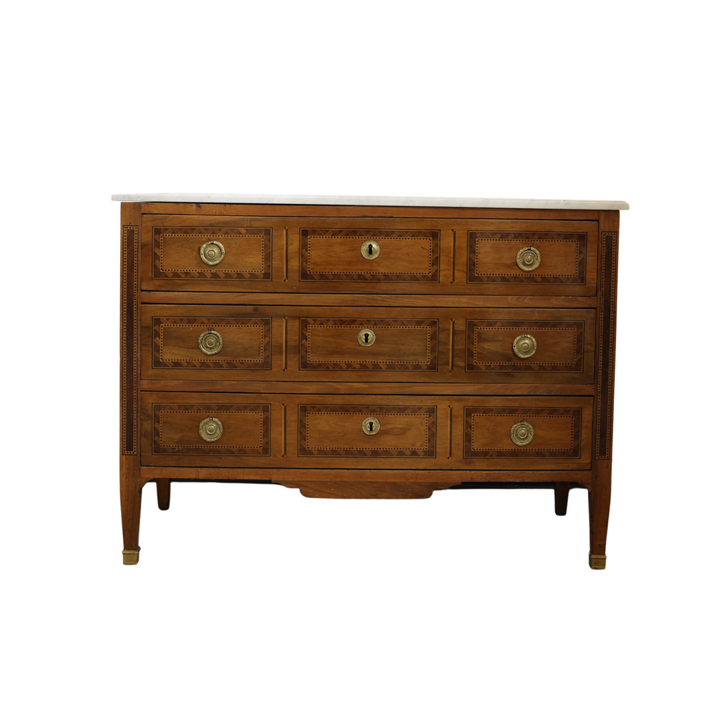 19th C Louis XVI Commode White Marble