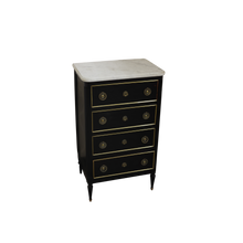 Load image into Gallery viewer, Black Painted Narrow Commode &amp; Marble 20x14x35