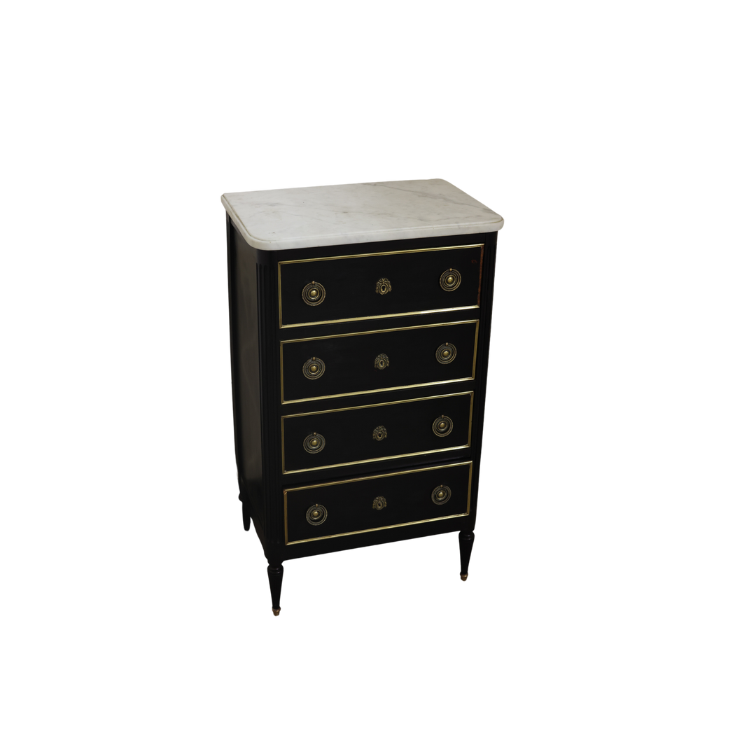 Black Painted Narrow Commode & Marble 20x14x35