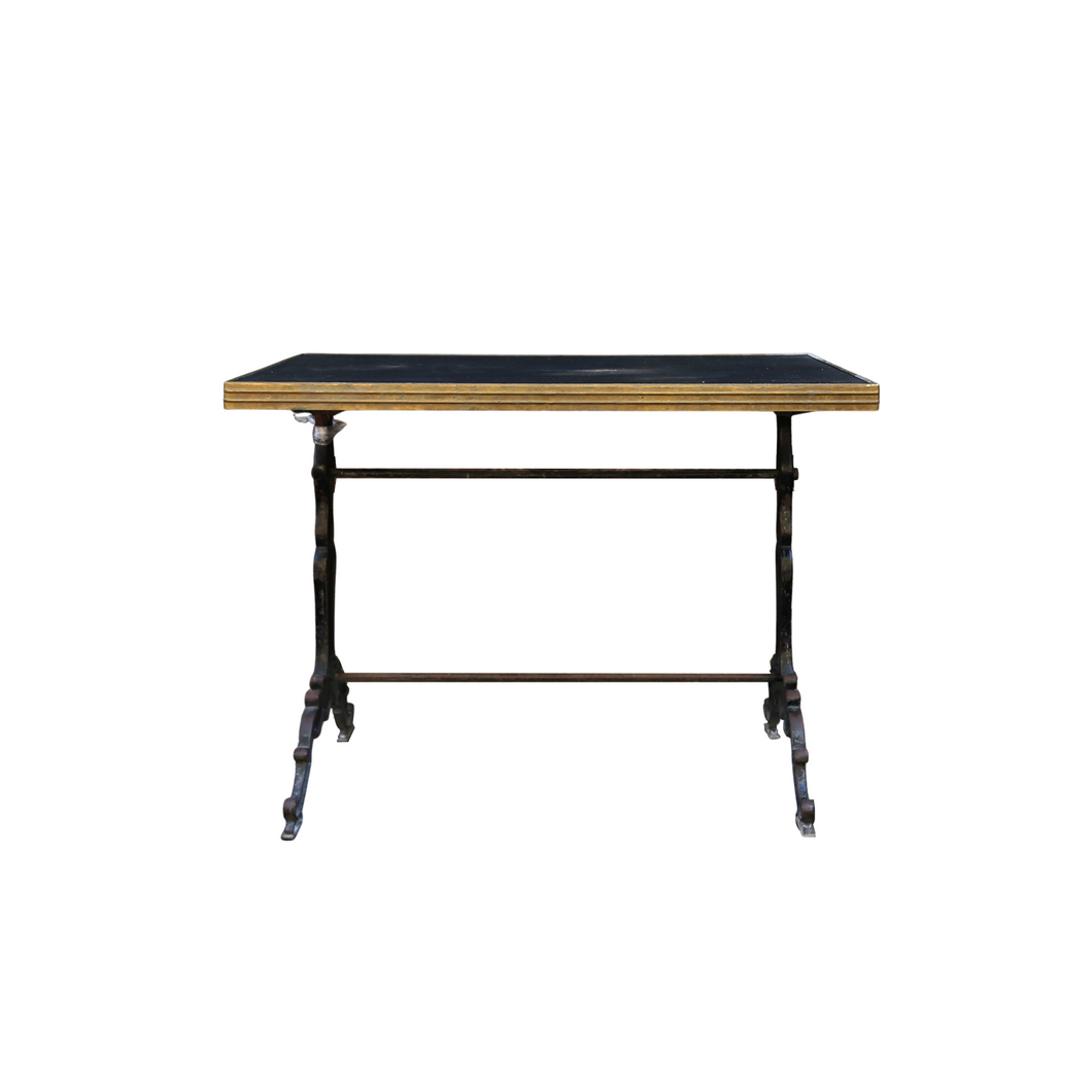 Black bistro table with brass edging