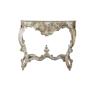 White Painted Carved Console & Marble