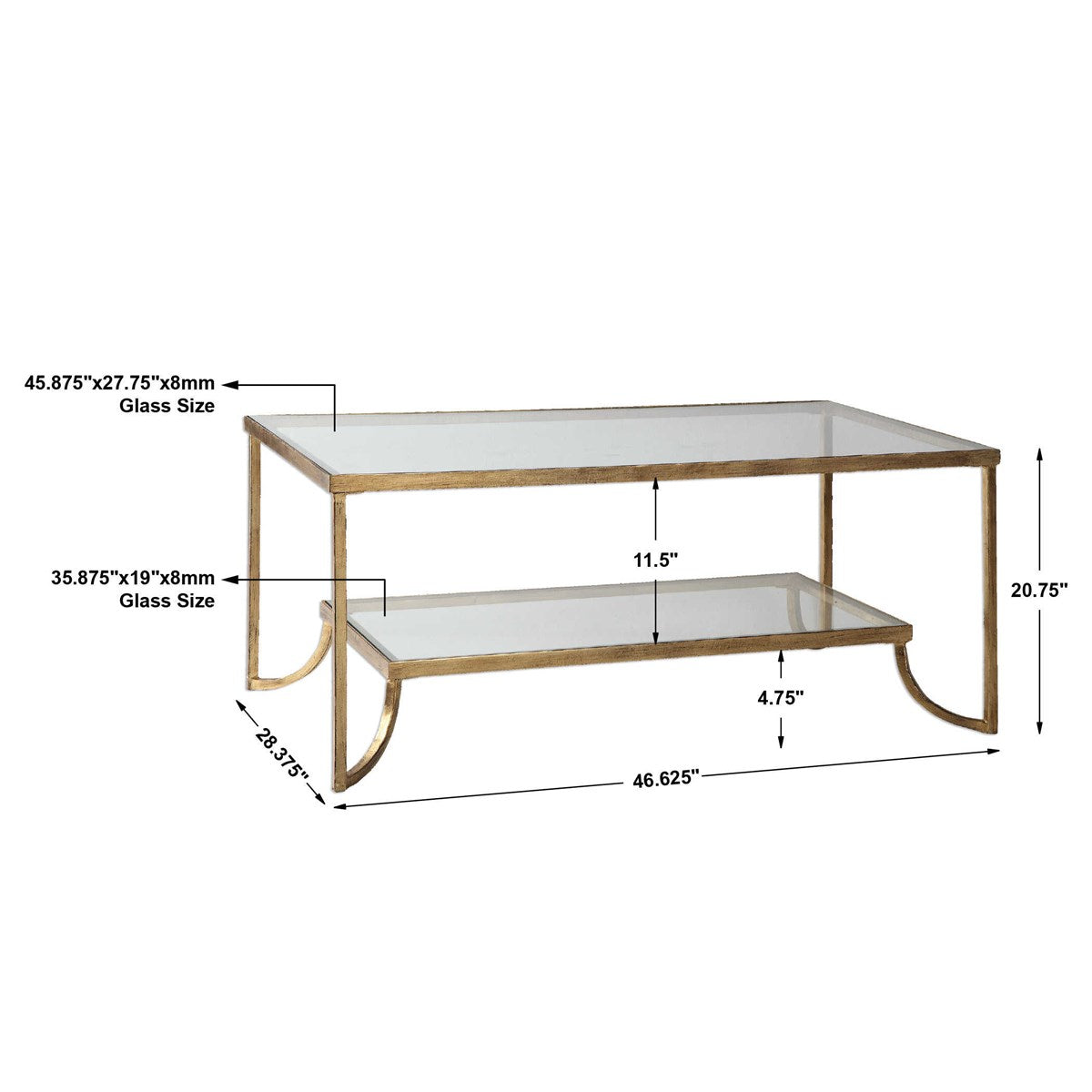 Glass and Gold 2 Tier Coffee Table