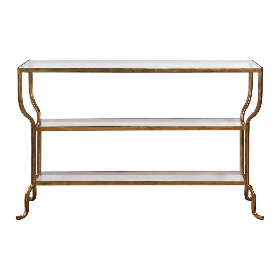 Gold Console Table with Shelves