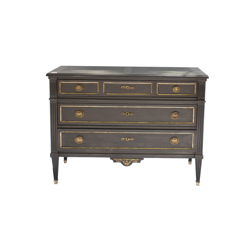 19th C Black Painted Commode with Brass Inlay