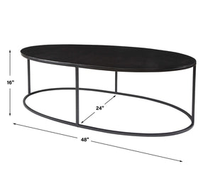 Aged Black Iron Oval Coffee Table