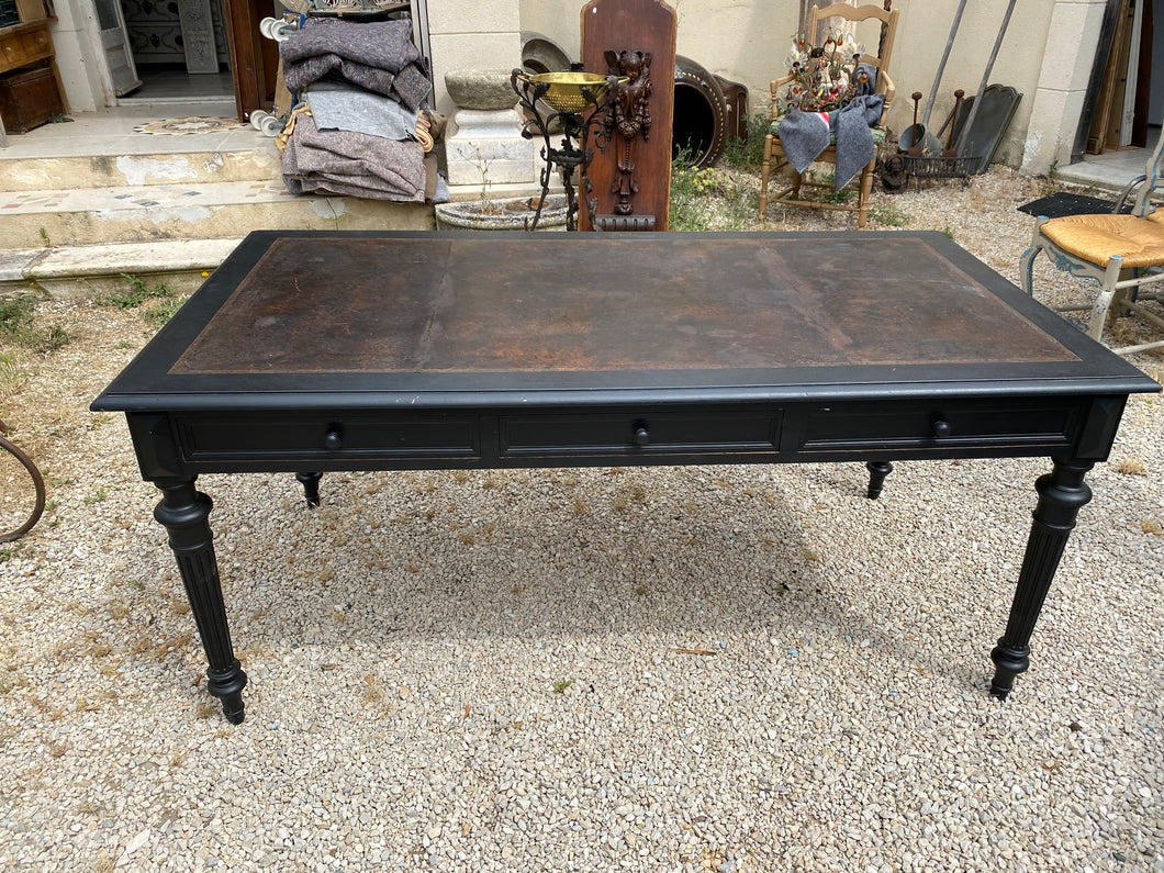 Black painted desk French oak/leather