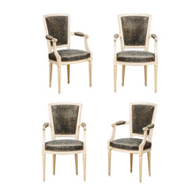 Load image into Gallery viewer, White Louis XVI Arm Chair With Green Strie Velvet