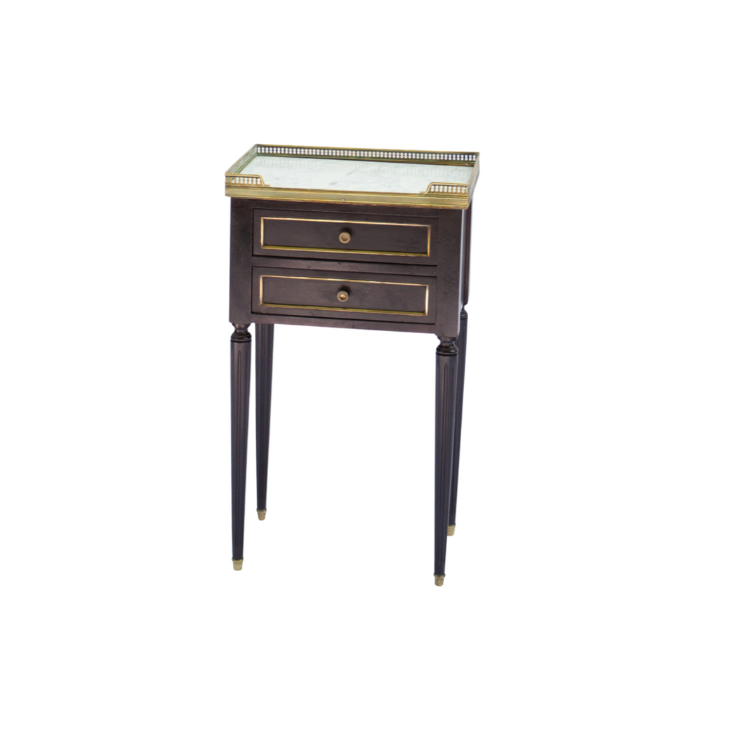 Black Side Table with White Marble and Brass Accents