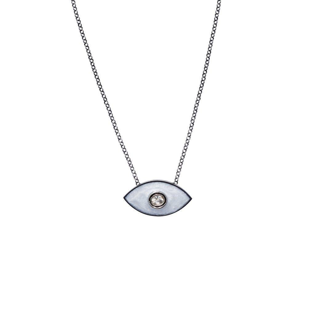 Enamel Evil Eye Necklace White
