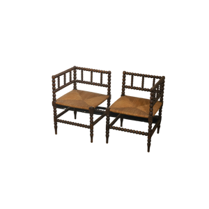 Beaded Oak Corner Chair