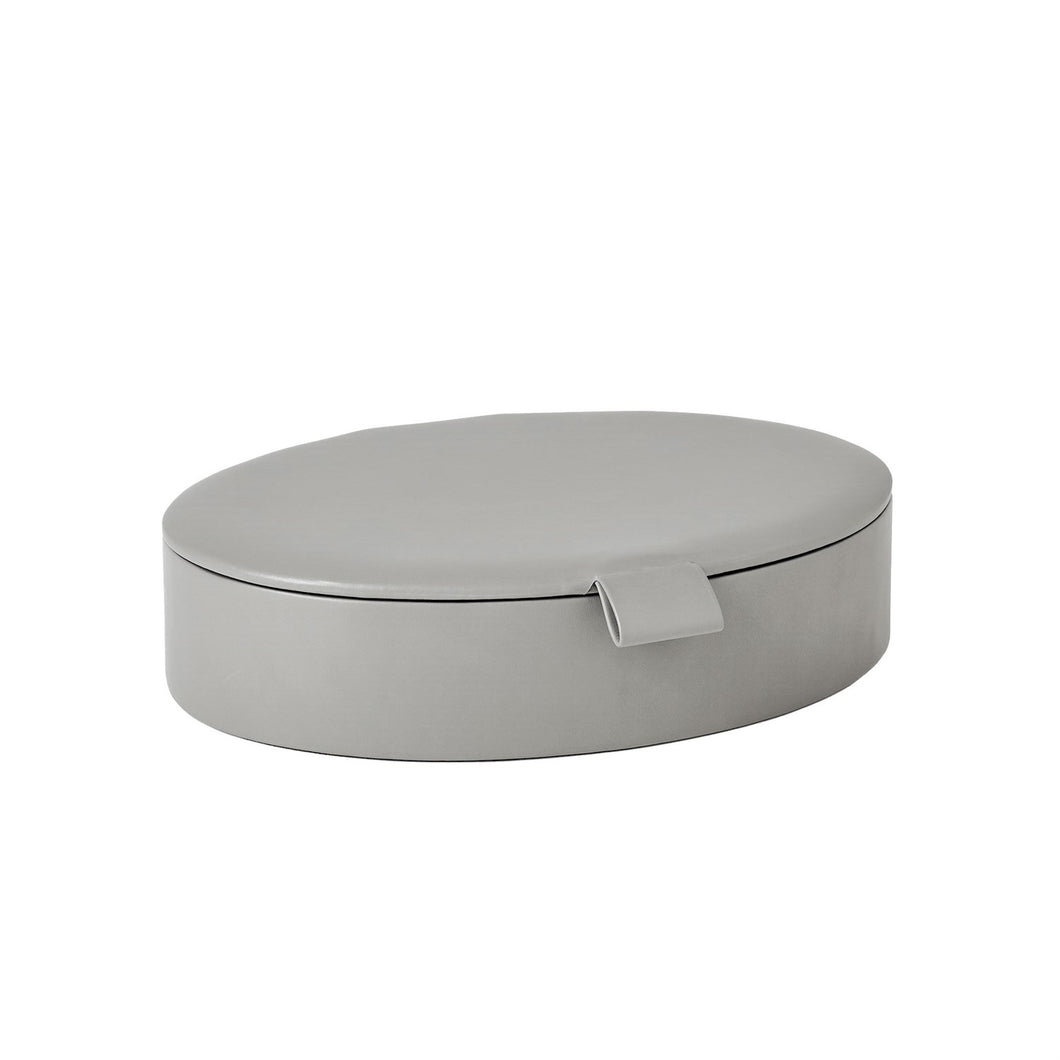 Grey Large Oval Leather Box