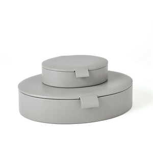 Grey Large Oval Leather Box