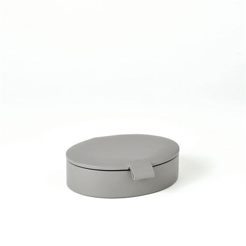 Gray Small Oval Leather Box