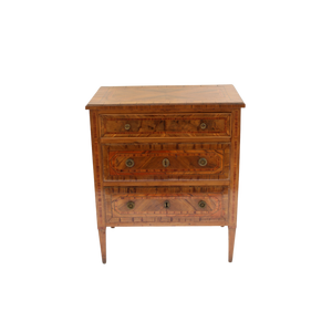 Burled rosewood Louis XVI three drawer commode.
