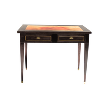 Load image into Gallery viewer, Black Painted Desk with Brass Inlay and leather top