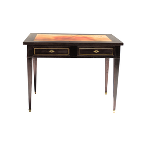 Black Painted Desk with Brass Inlay and leather top