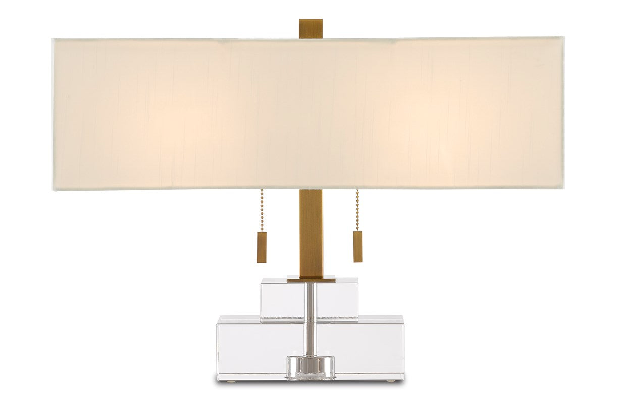 Crystal and Brass Rectangular Table Lamp