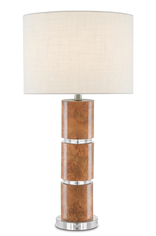 Burled Wood Finish Table Lamp with Optic Crystal