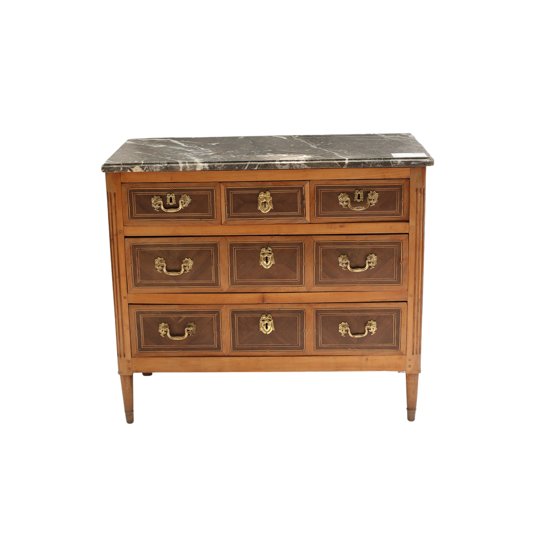 Louis XVI Walnut Commode with Grey Marble