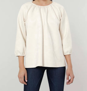 Creme Faux Suede Puff Sleeve Top