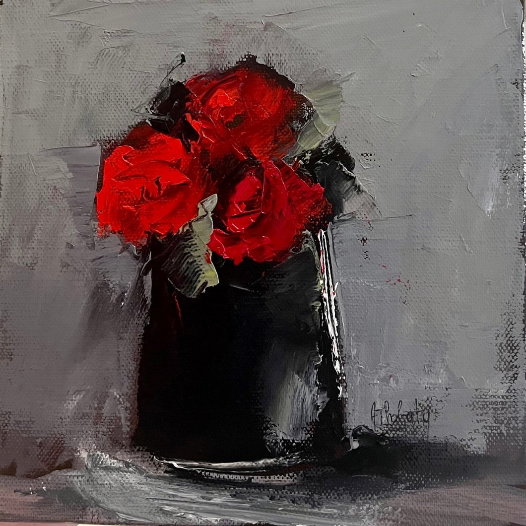 Heritage - Trois Roses Rouges by Andree Thobaty (8 x 8)
