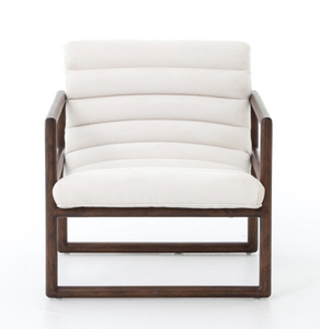 White Nubuck Chair with Wood Frame