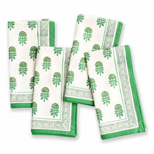 Load image into Gallery viewer, Green &amp; White Floral Napkins S/4