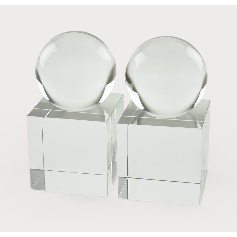 Crystal Orb Bookends Pair
