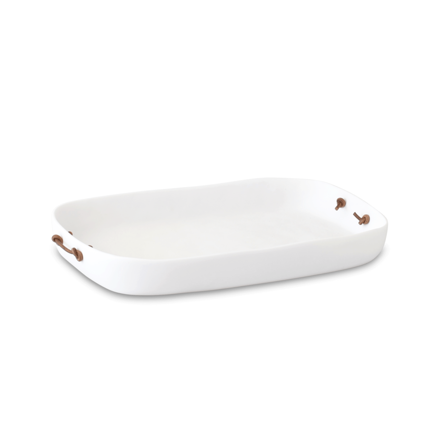 White XL Tray - Leather Handles