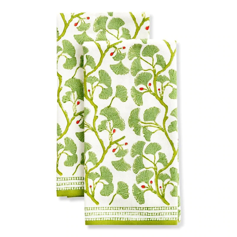 Green Ginkgo Tea Towels S/2