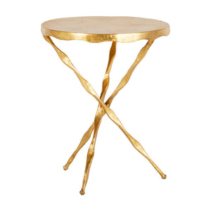 Gold Round Side Table with Twisted Ribbon-Style Legs