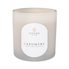 Load image into Gallery viewer, Three wick Linnea round candle in soft gray glass container