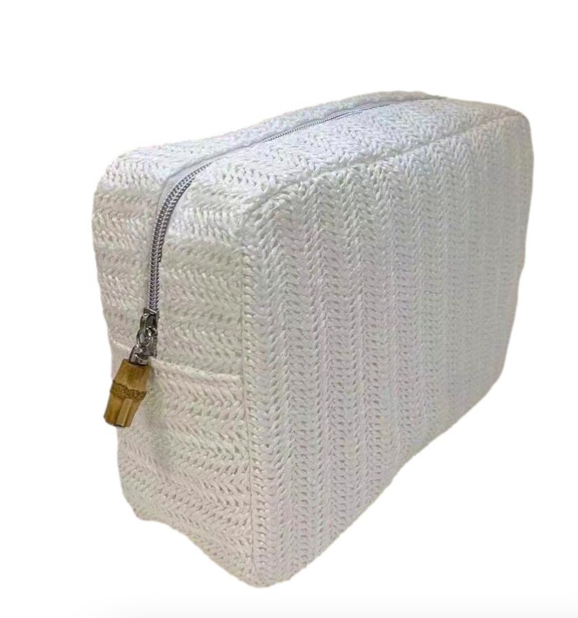 White Glam Straw Cosmetic Case