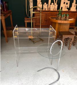 small two shelf acrylic side table with brass accents