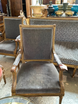 Pair of Armchairs Carved in Louis XVI Style