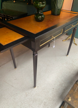 Load image into Gallery viewer, Black Painted Desk with Brass Inlay and leather top