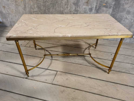 Coffee Table Brass & Cream Marble 34