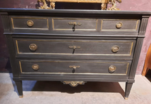 Load image into Gallery viewer, 19th C Black Painted Commode with Brass Inlay