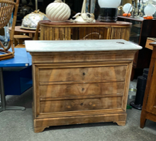 Load image into Gallery viewer, Stripped Walnut Louis Philippe Commode with White Marble Top