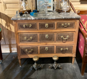 Louis XVI Walnut Commode with Grey Marble