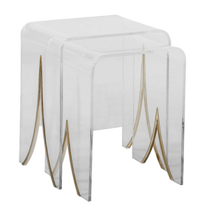 Lucite Nesting Tables with Brass Inlay, Set of 2