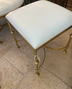 Upholstered Stool with Brass