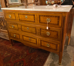 19th C Louis XVI Commode White Marble