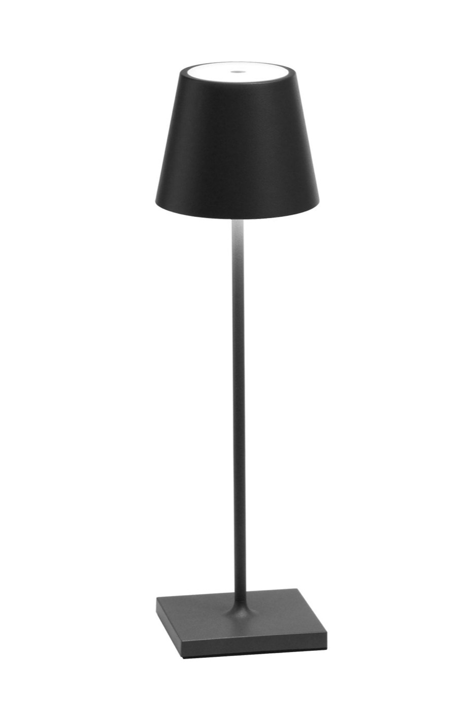 dark grey table lamp with charger