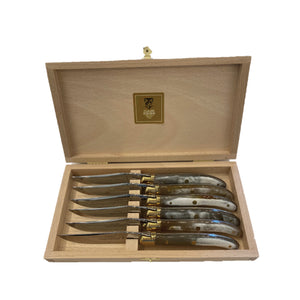 Set of Six French Horn Steak Knives