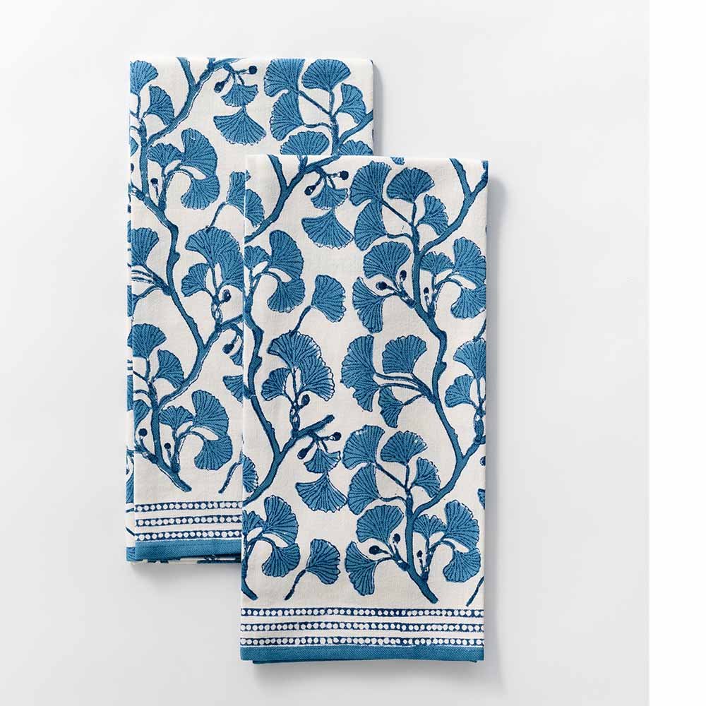 Blue & White Ginkgo Tea Towels S/2